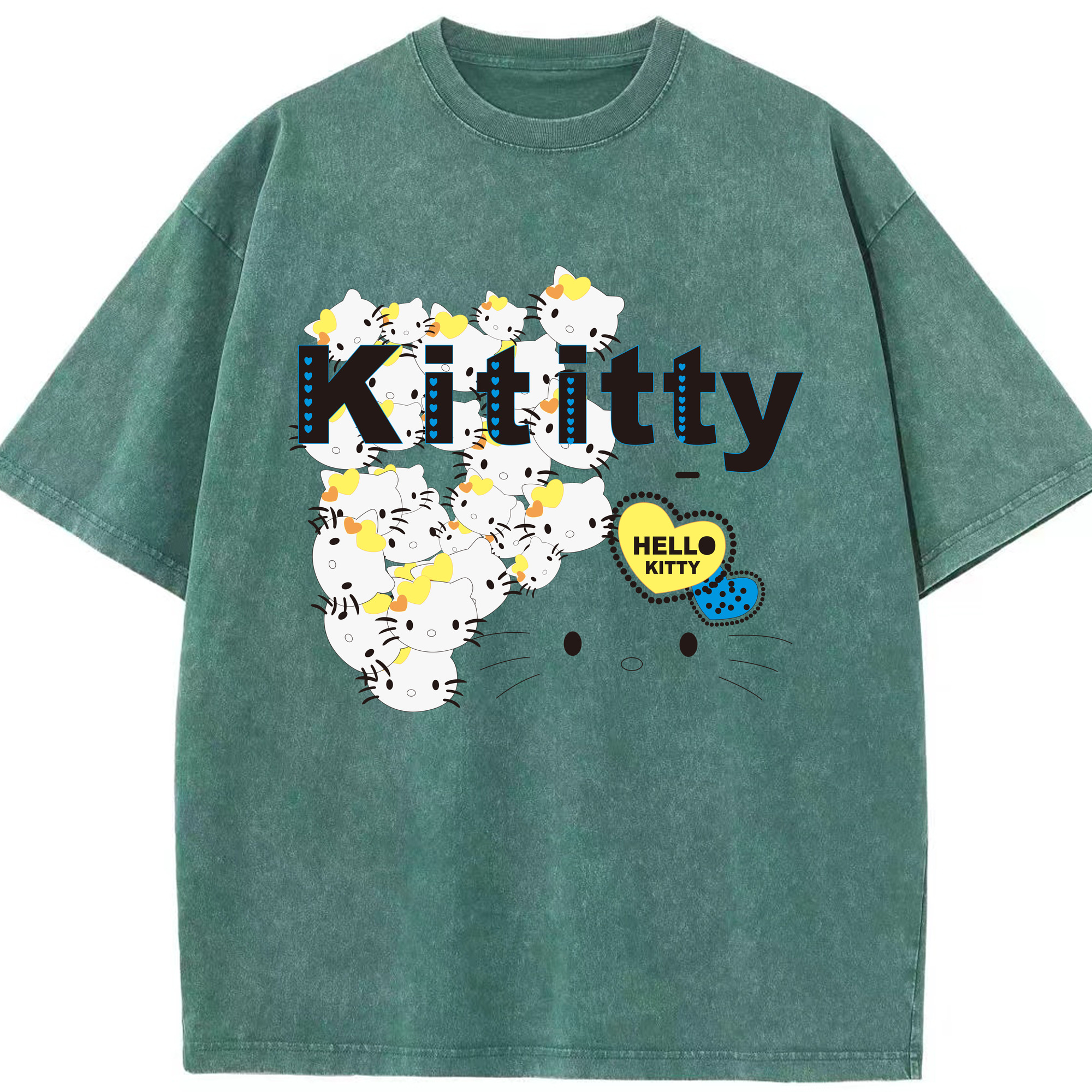 （画像用） Hello Kitty ハローキティ 綿100% ヴィンテージ風 半袖Tシャツ（フロントプリント）